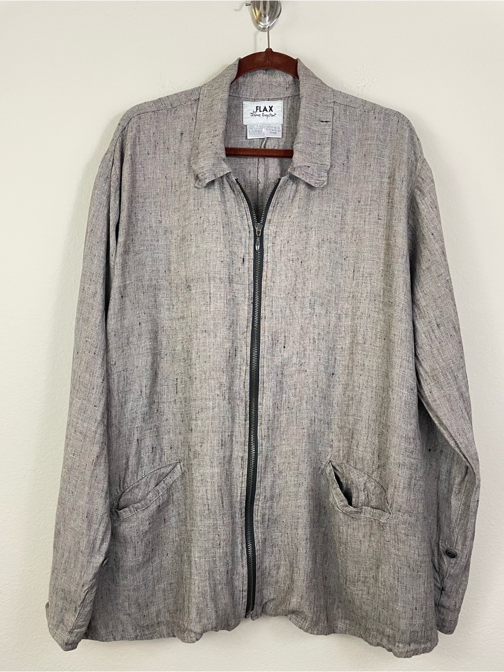 FLAX by Jeanne Engelhart Linen Zip Relaxed Jacket‎ Size Large Lagenlook Bohemian